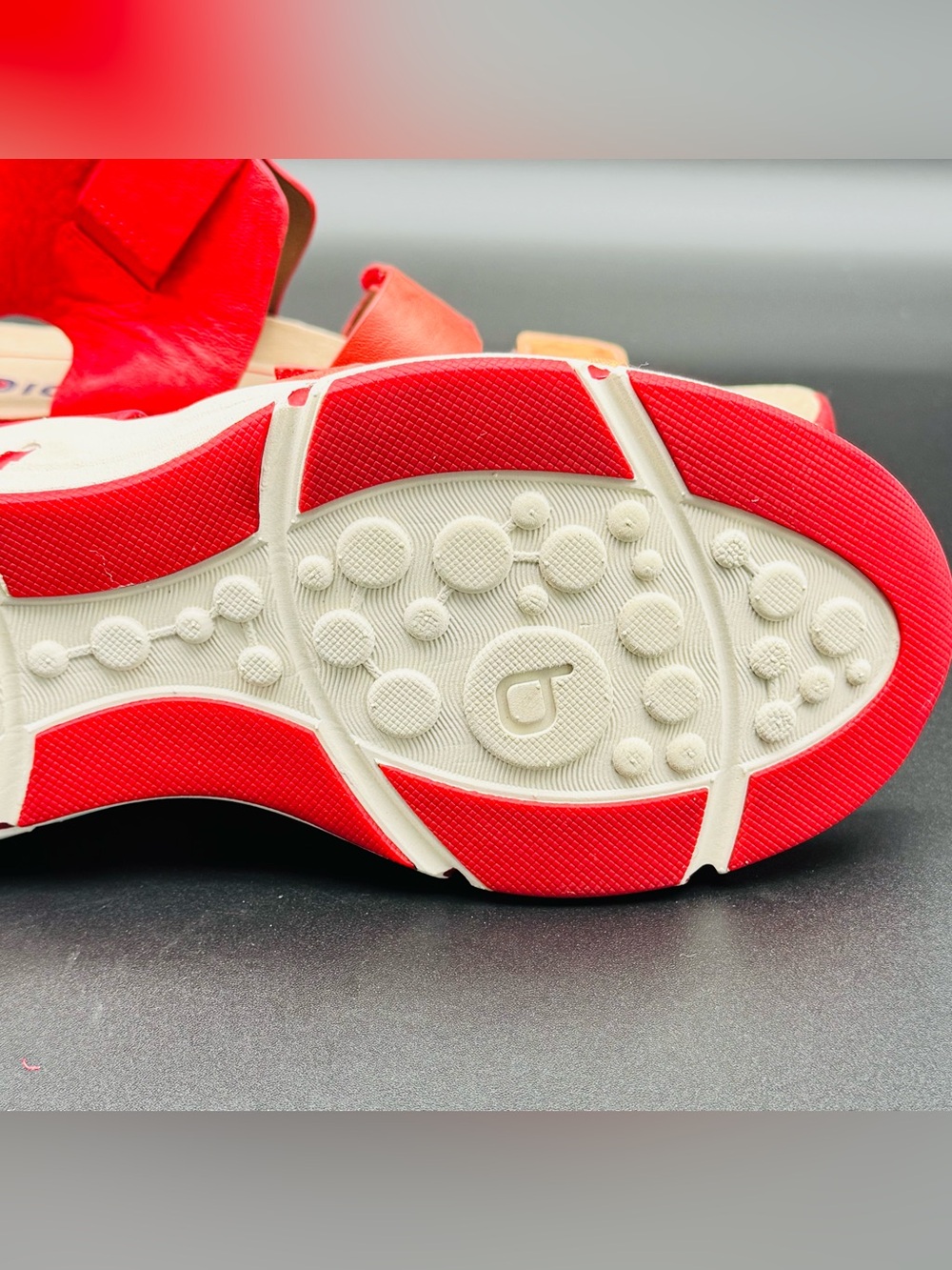 Bionica Women's Tri-Tone Strappy Sandals — Red, Coral, Peach - Picture 7 of 7